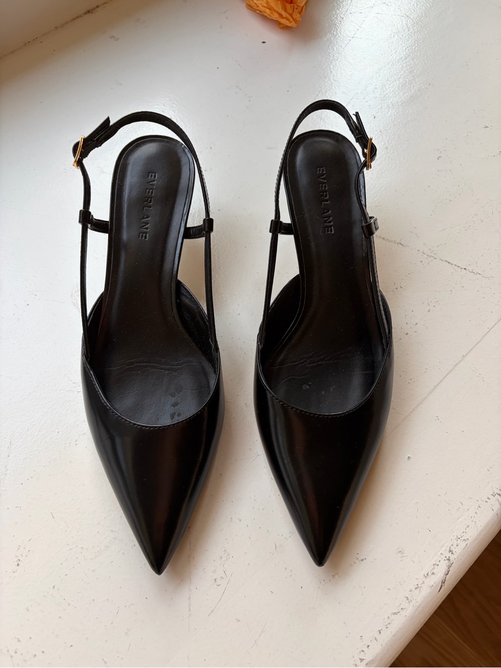 Everlane Black Pointed Slingback Heels